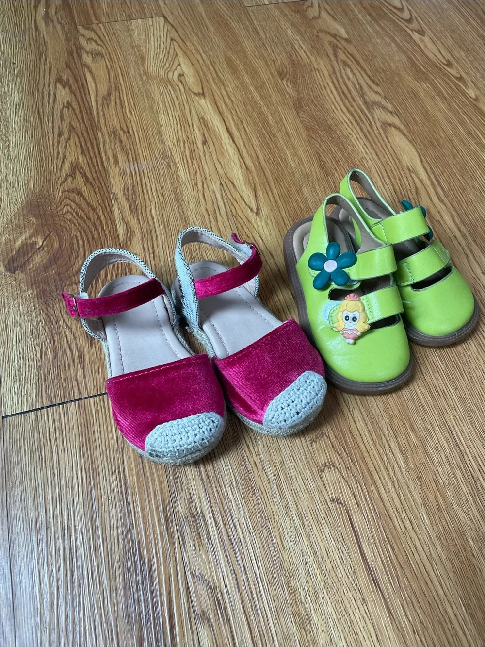 Kids Velvet Espadrille Sandals and Green Flower Hook-and-Loop Shoes - Set of 2